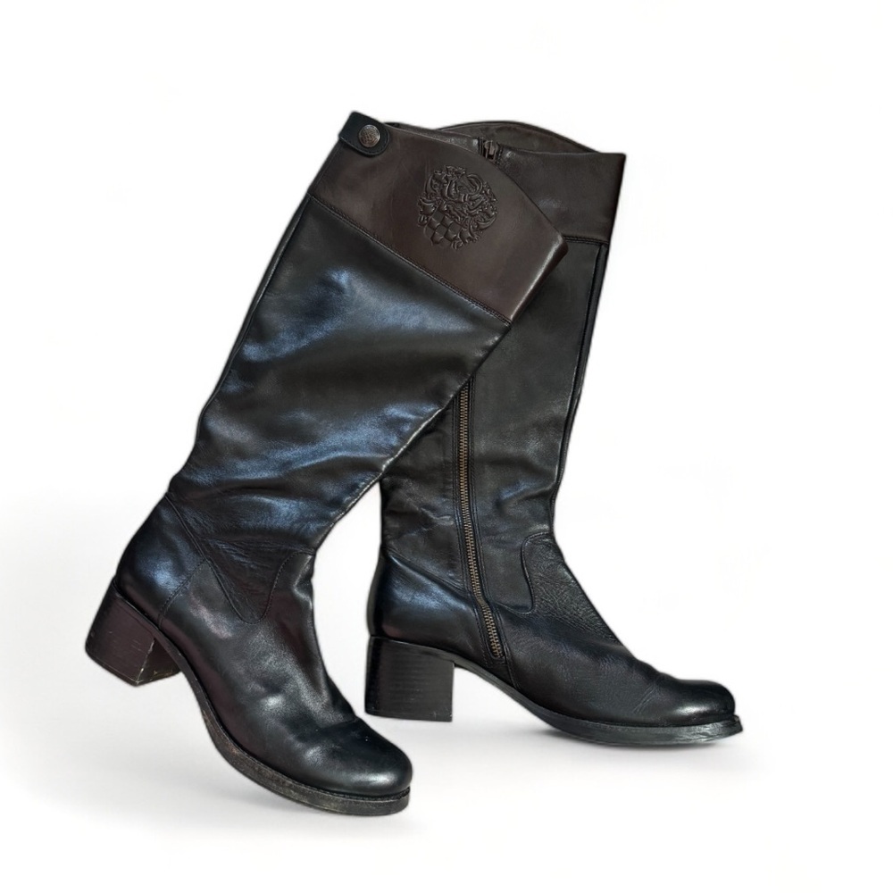 Vince Camuto Fabina Black & Brown Tall Leather Boots - Picture 2 of 4